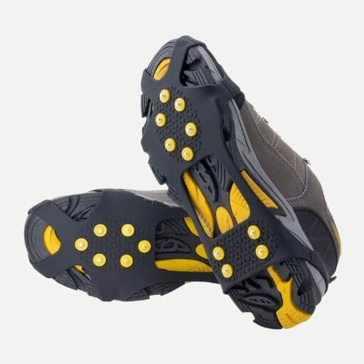StyleZ Anti-Slip Snow Ice Cleats 11 Stud Teeth Ice Grips Over Shoe Traction Rubber Crampons Slip-on Stretch Velcro Footwear 