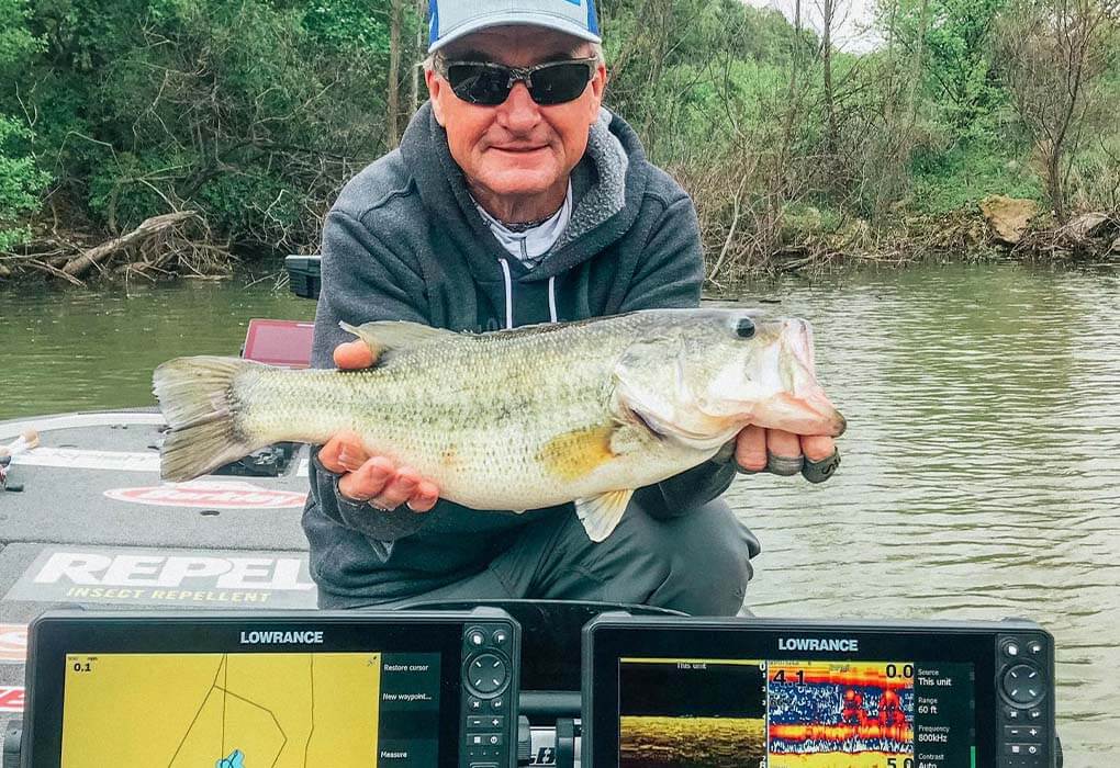 When Gary Klein isn't flipping to shallow cover, he often uses his Lowrance electronics to locate off-shore bass. (Photo courtesy of Gary Klein)