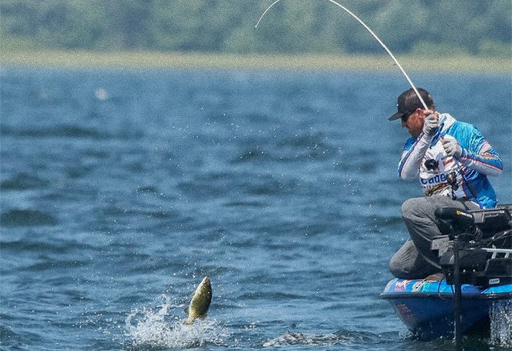 Jacob Wheeler fought a smallmouth on Lake Champlain en route to a championship in a Bass Pro Tour tournament. (Photo by Josh Gassmann/Major League Fishing)